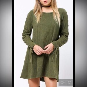 Tough Luv Acid Wash Lace Up Sleeve Cotton Dress large